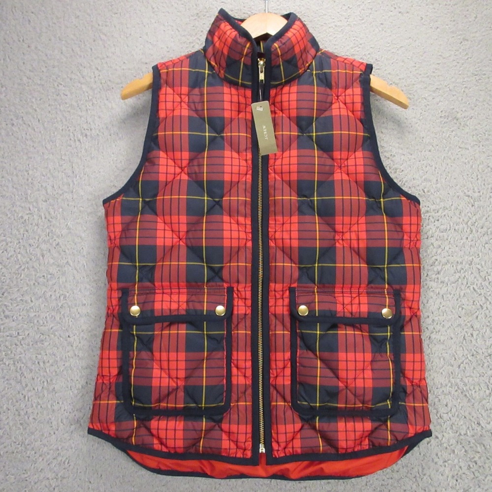 J.Crew Womens Excursion Down Puffer Vest size XS Tartan Plaid F8419 NEW